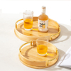 Bamboo Round Tray Snack Serving Plate Dish with Metal Handle