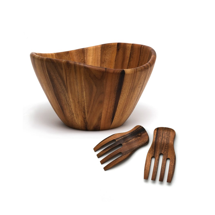 Acacia Wooden Serving Bowls with Serving Utensils 