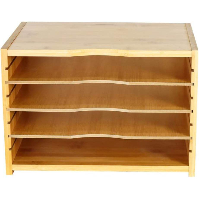 Bamboo File Organizer with 3 Adjustable Shelves