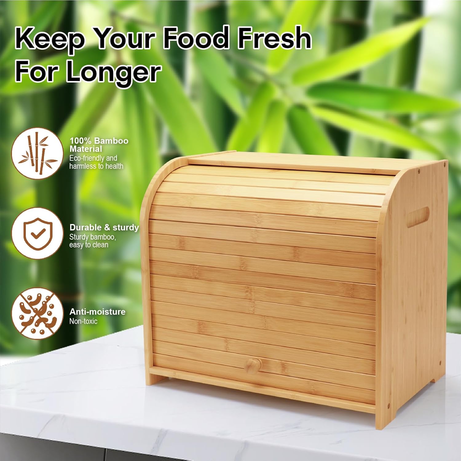 Bread Box High Quality Bamboo Roll-Top Double-Layer Freshness-Preserving Bread Storage for Homemade Bread Natural Breadbox Organizer