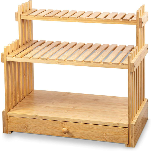 Bamboo 3-Tier Countertop Spice Rack Oraanizer with 5 Drawer 