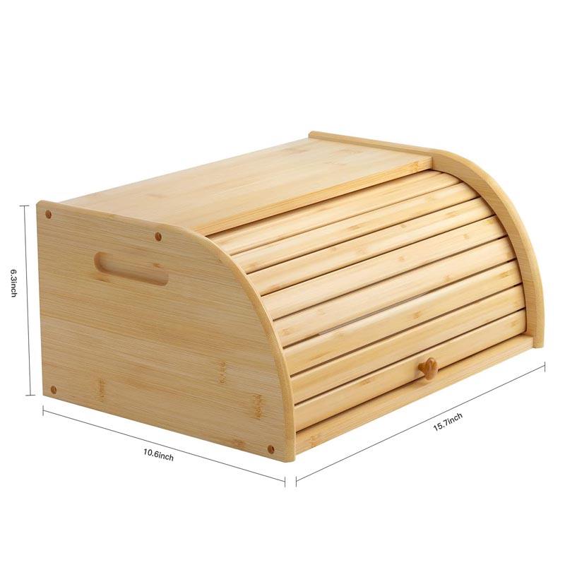Premium Bamboo Bread Storage Box Rectangular Roll Top Container with Carved Design Pull-Out Drawer
