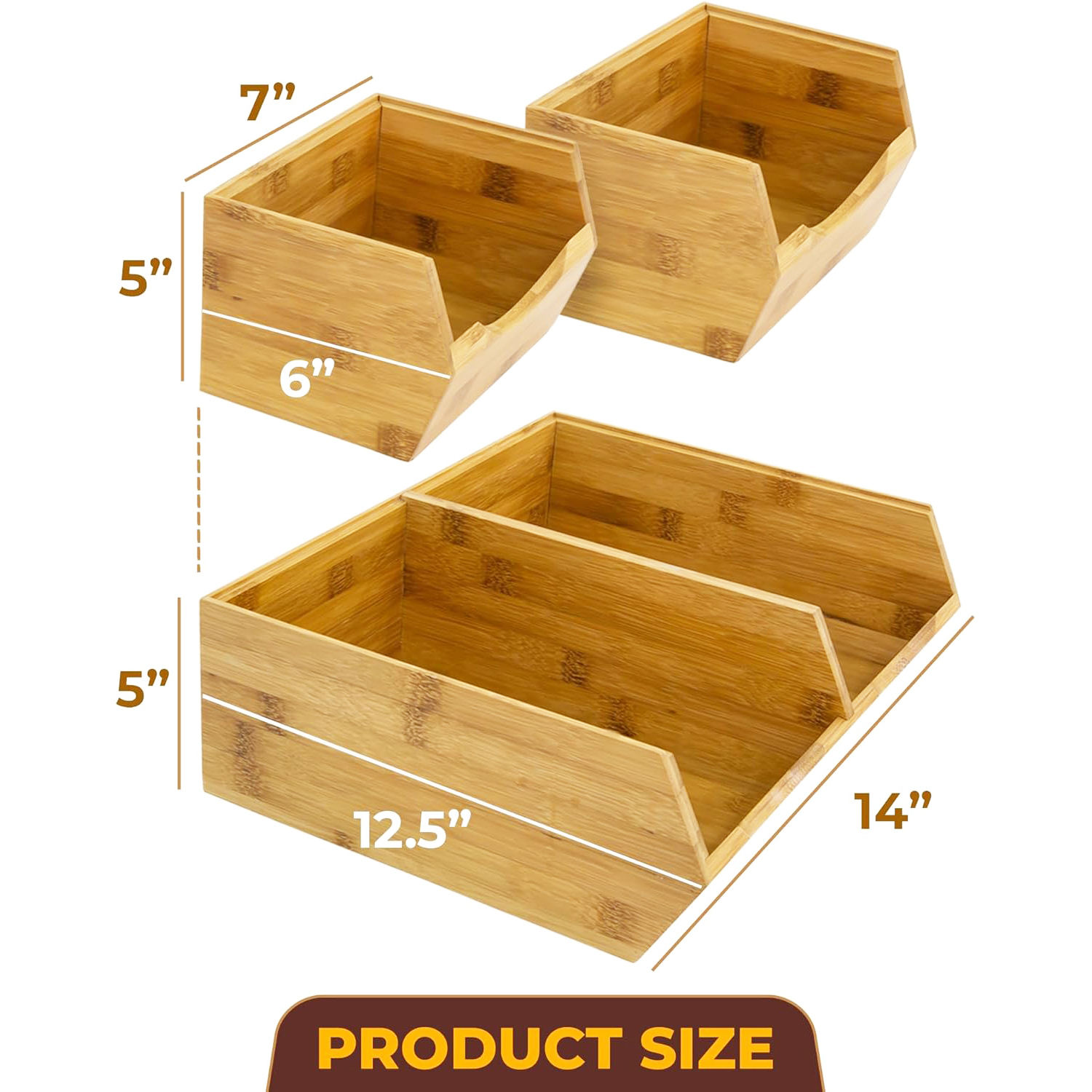  Durable Bamboo Storage Bins Basket Stackable Vegetable Fruit Pantry Organizer for Kitchen Bamboo Storage Rack