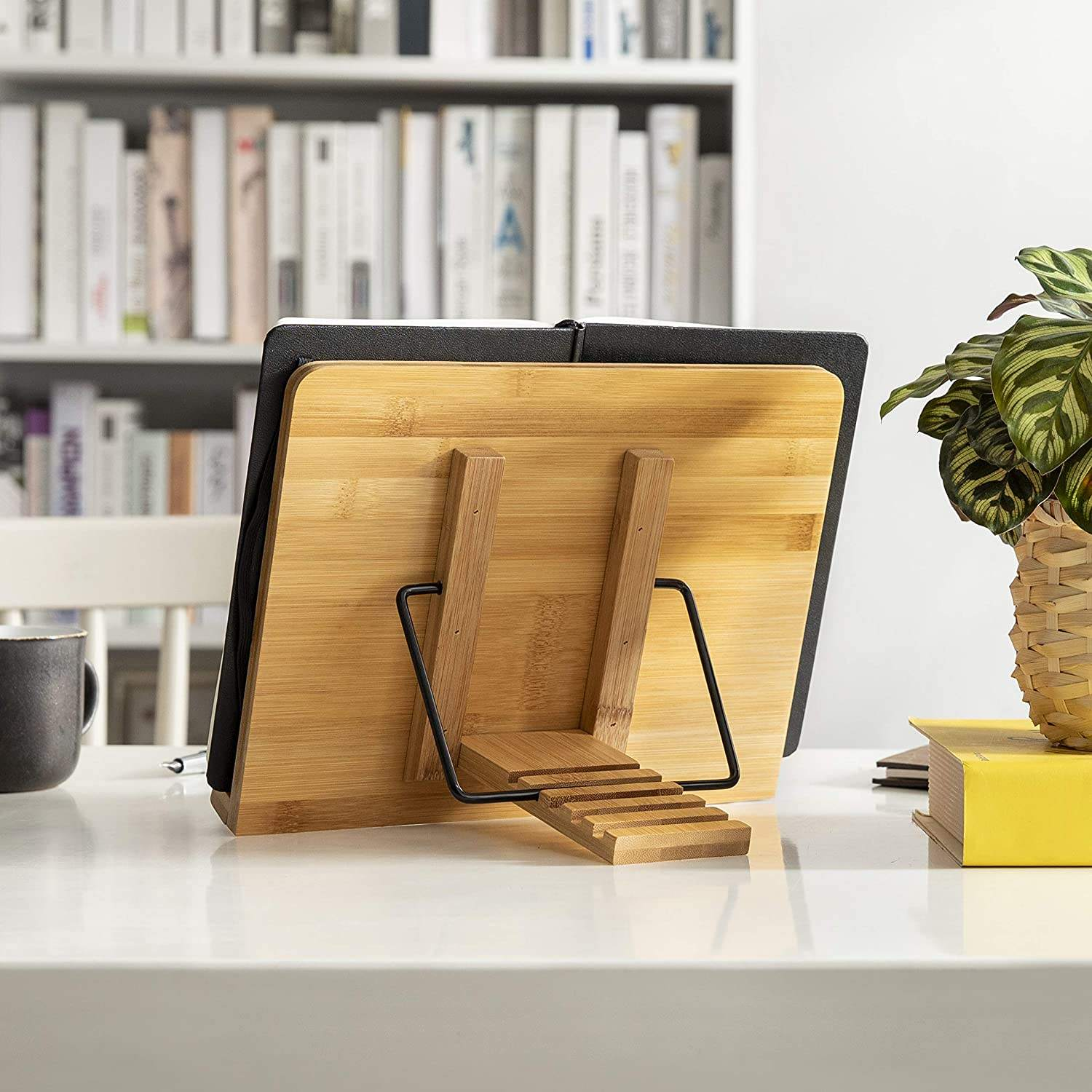 Bamboo Adjustable Book Stand, Portable Stable Cookbook Holder for Desk Use