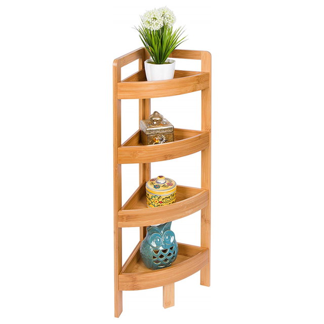 Natural Bamboo 4-Tier Corner Shelf 60s Tool-Free Assembly Shower Storage Rack Waterproof Modular Organizer for Bathroom Kitchen & Living Room