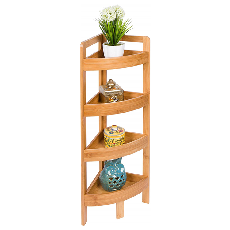Natural Bamboo 4-Tier Corner Shelf 60s Tool-Free Assembly Shower Storage Rack Waterproof Modular Organizer for Bathroom Kitchen & Living Room
