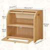 2 Tier Roll Top Natural Bamboo Bread Box Ventilated Large Capacity Bread Storage Container with Adjustable Removable Shelf & See-Through Acrylic Lid, Space Saving Food Keeper for Kitchen Countertop