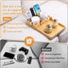 Modern 2- Tier Sofa Tray Anti-Slip Foldable Couch Tray Insert for Middle Seat Bamboo Couch Table with 2 Cup Holders for Living Room