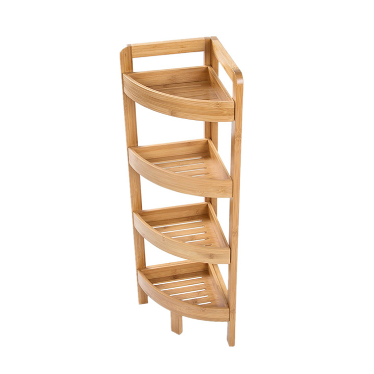 Natural Bamboo 4-Tier Corner Shelf 60s Tool-Free Assembly Shower Storage Rack Waterproof Modular Organizer for Bathroom Kitchen & Living Room