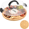 ound Bamboo Charcuterie Board 7 Compartment Double-sided Cheese Board with Clear Lid & Portable Handle for Picnic Party Wedding Housewarming Gift 
