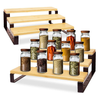 Eco-friendly 3 Tier Expandable Display Shelf Set of 2 Bamboo Spice Rack Countertop Organizer with Steel Spice Organizer for Kitchen Cabinet