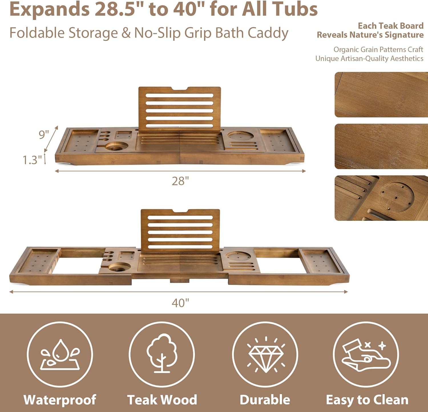  Bathtub Caddy Tray Modern Bathtub Tray Adjustable Width Wine Holder Tablet with Phone Stand Bath Tablet Stand & Non-Slip Grip Spa-Grade Organizer