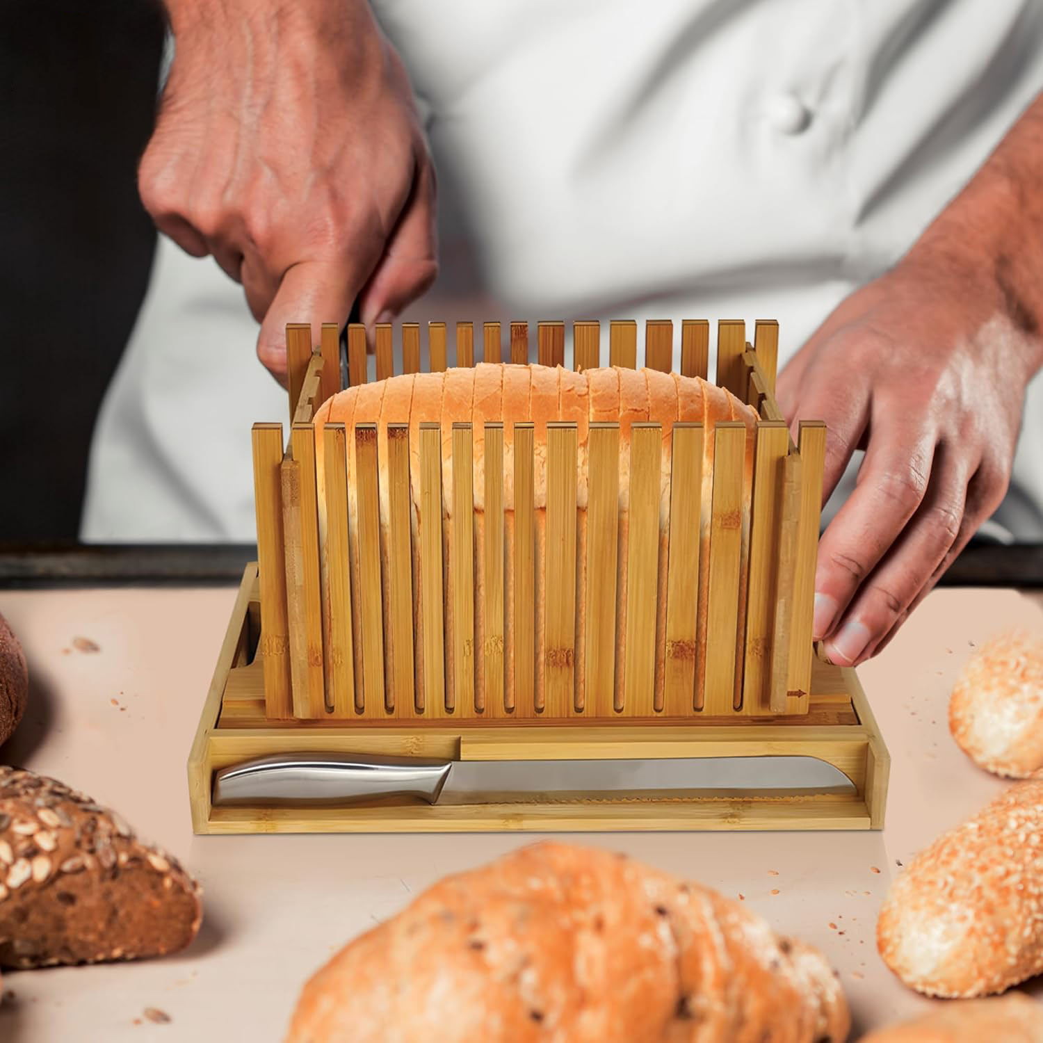 Bamboo Bread Slicer, Manual Eco-Friendly Cutter for Homemade Bread & Baking Pastry