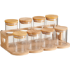 Bamboo Spice Rack, Countertop Storage Stand with Jars & Lids for Kitchen Oil Bottle & Condiment Organization