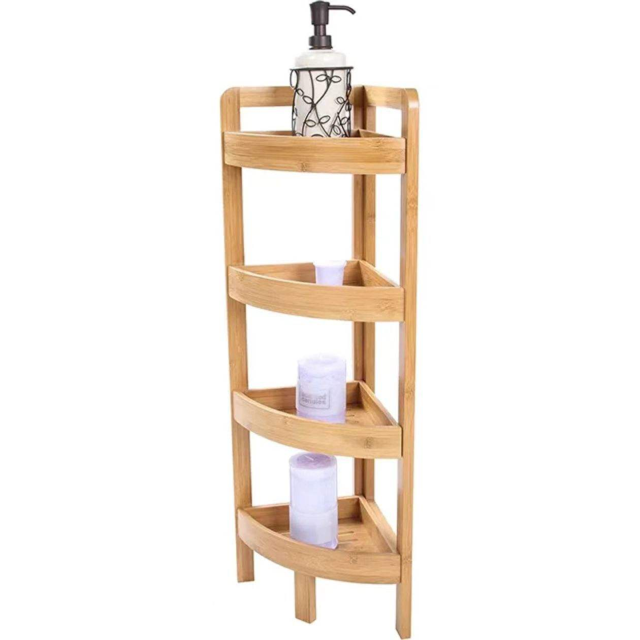 Natural Bamboo 4-Tier Corner Shelf 60s Tool-Free Assembly Shower Storage Rack Waterproof Modular Organizer for Bathroom Kitchen & Living Room