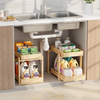2 Pack Under Sink Organizer, Bamboo Wooden 2-Tier Pull-Out Storage with Sliding Drawers for Kitchen and Bathroom Cabinets, Easy Installation