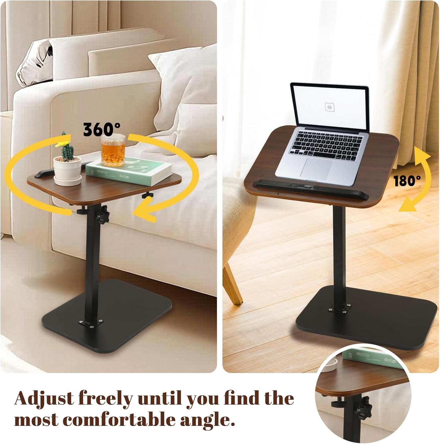 Luxury Simple 360° Swivel Adjustable C Shaped Side Table for Living Room Folding Coffee Table Home Office Furniture