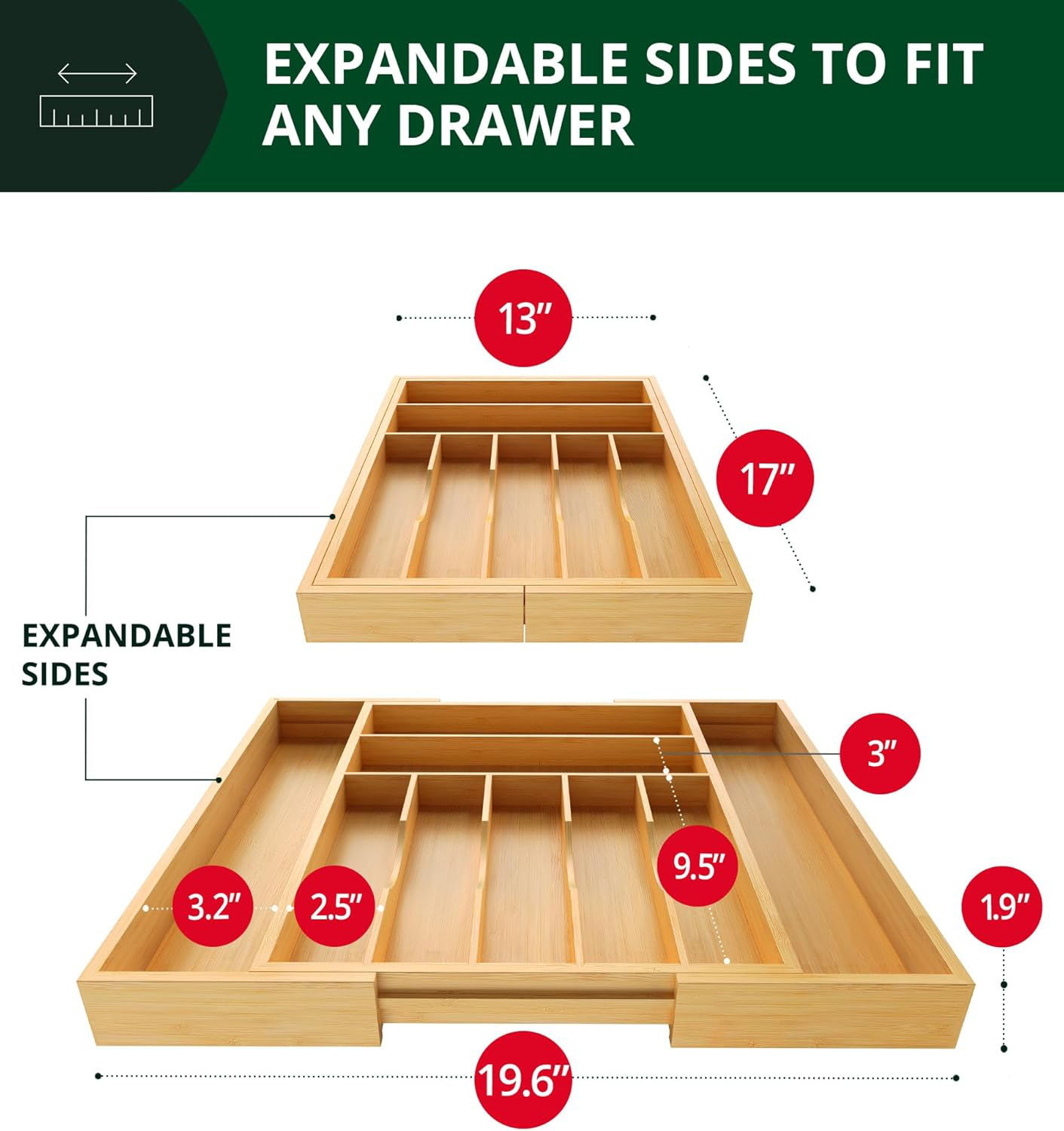 Bamboo Cutlery Tray New Cutlery Tray Flexible Bamboo Drawer Organizer Silverware Organizer Utensil Holder for Kitchen Use