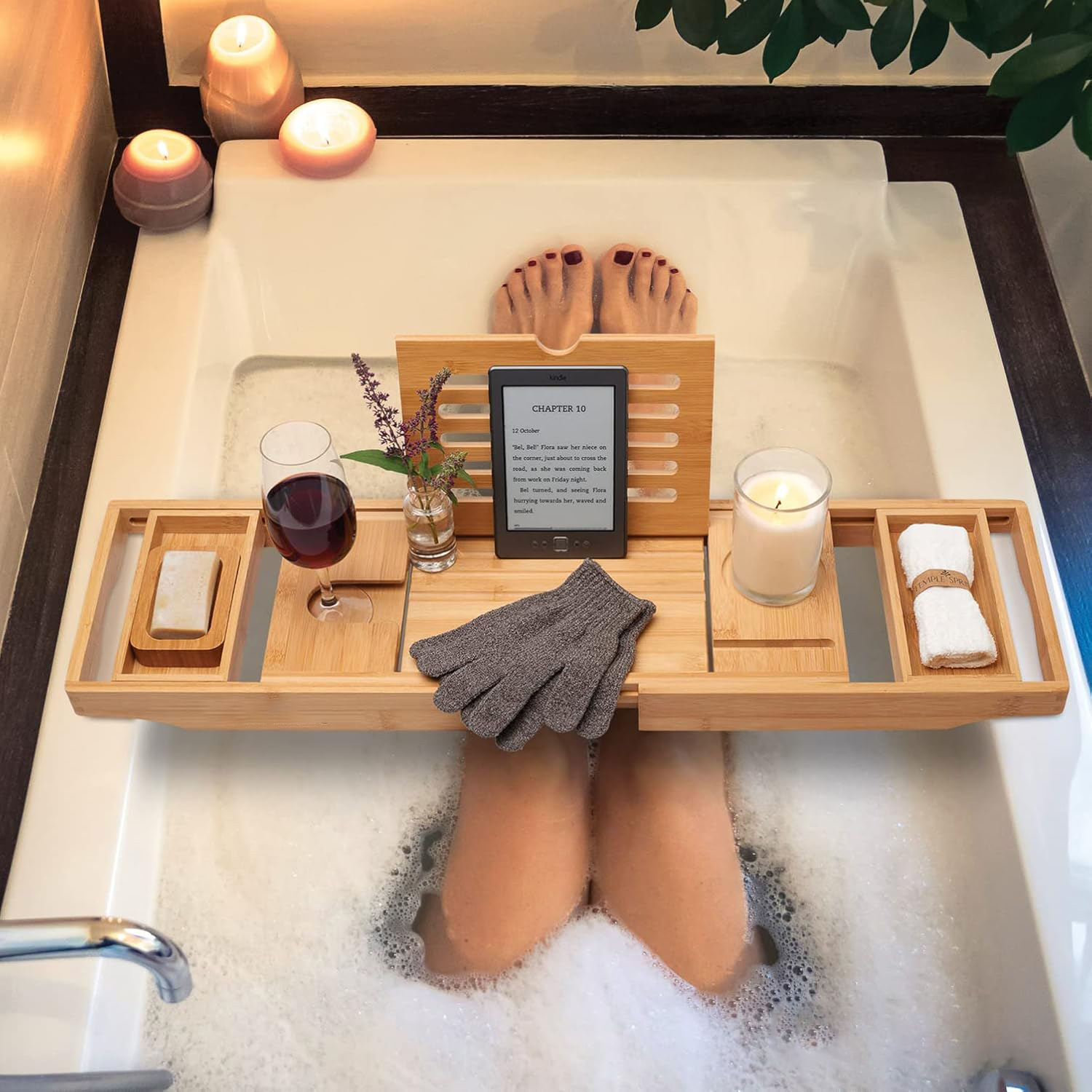 Adjustable Foldable Bamboo Bathtub Caddy Tray Good Quality Expandable Bamboo Bathtub Rack Shower Tray With Extending Sides And Wine Holder