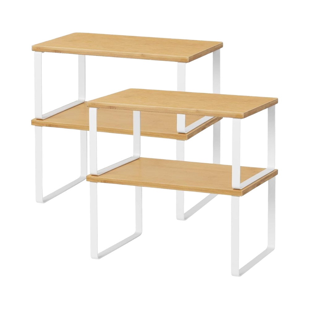 Bamboo Cabinet Organizer Shelf Spice Rack Set of 2 Kitchen Counter Shelves Stackable Kitchen Shelves Organizer Pantry Cupboard Dish Mug Cup Storage Shelf