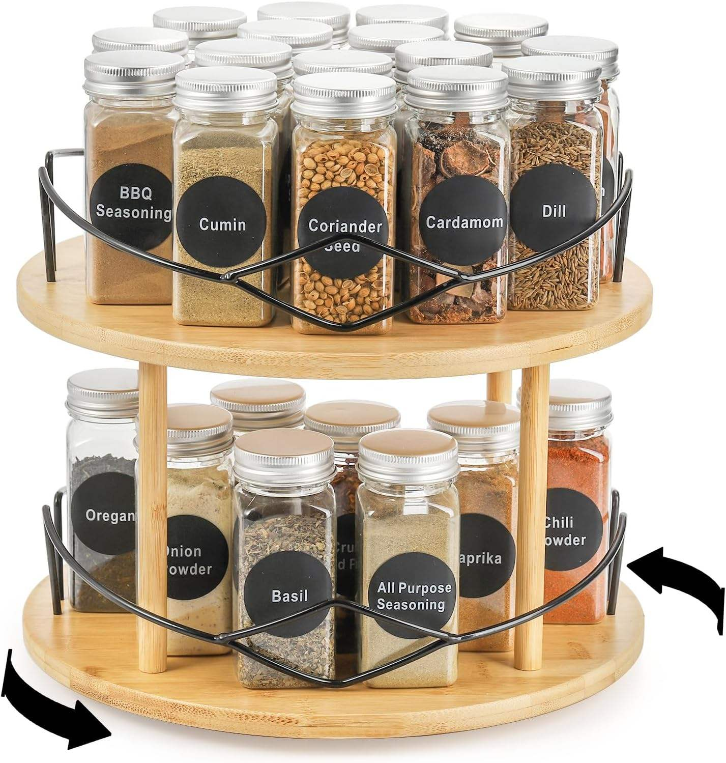 Bamboo Rotating Spice Rack Dinnerware And Seasoning Bottles 2-Tier Lazy Susan Rack for Kitchen Countertop