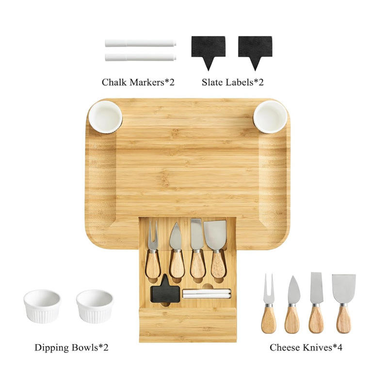 Premium Bamboo Charcuterie Board Set with Transparent Lid and Locking Handle, Expandable Cheese Board with 4 Knives for Picnic, Travel & Housewarming Gift