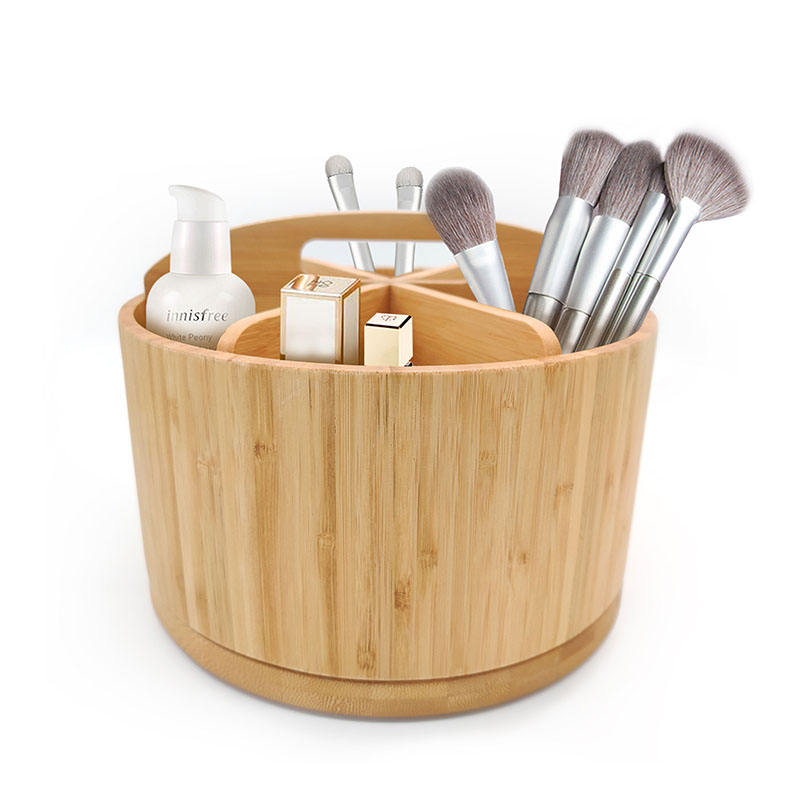 Bamboo Multifunctional 360 Degree Rotating Desktop Organizer with Portable Top Handle Office Supplies Desktop Organizer Pen Holder