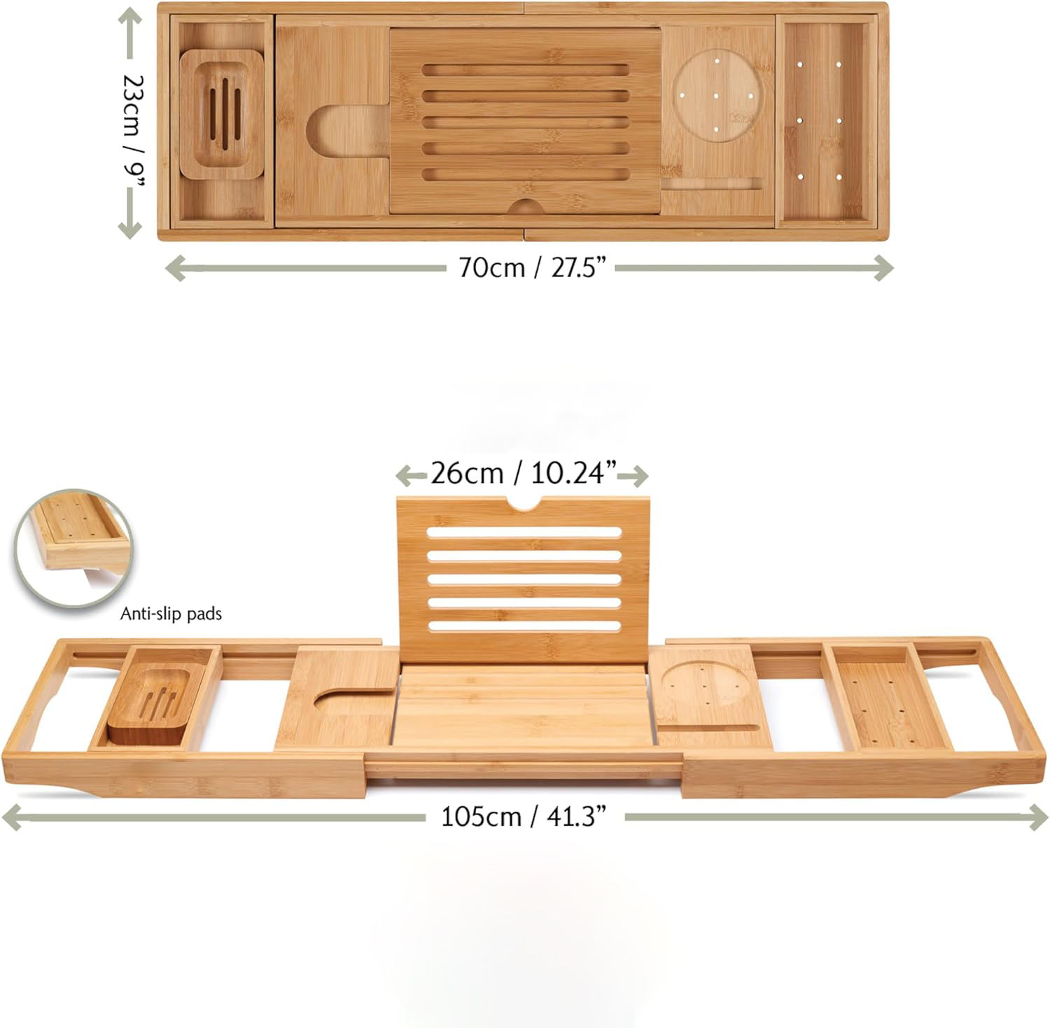 Adjustable Foldable Bamboo Bathtub Caddy Tray Good Quality Expandable Bamboo Bathtub Rack Shower Tray With Extending Sides And Wine Holder