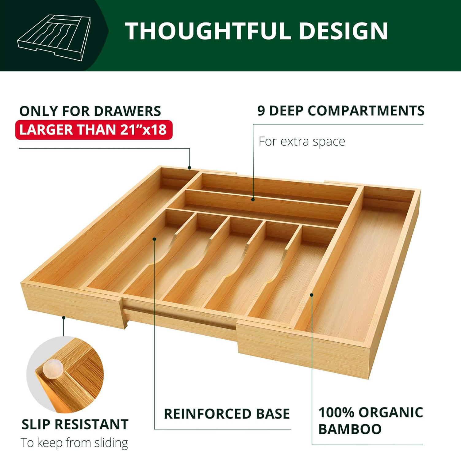 Bamboo Cutlery Tray New Cutlery Tray Flexible Bamboo Drawer Organizer Silverware Organizer Utensil Holder for Kitchen Use