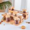 Bamboo Spice Rack, Countertop Storage Stand with Jars & Lids for Kitchen Oil Bottle & Condiment Organization