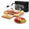 Premium Bamboo Charcuterie Board Set with Transparent Lid and Locking Handle, Expandable Cheese Board with 4 Knives for Picnic, Travel & Housewarming Gift