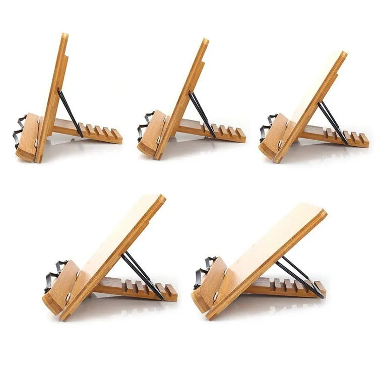 Bamboo Adjustable Book Stand, Portable Stable Cookbook Holder for Desk Use