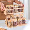 Bamboo Spice Rack, Countertop Storage Stand with Jars & Lids for Kitchen Oil Bottle & Condiment Organization