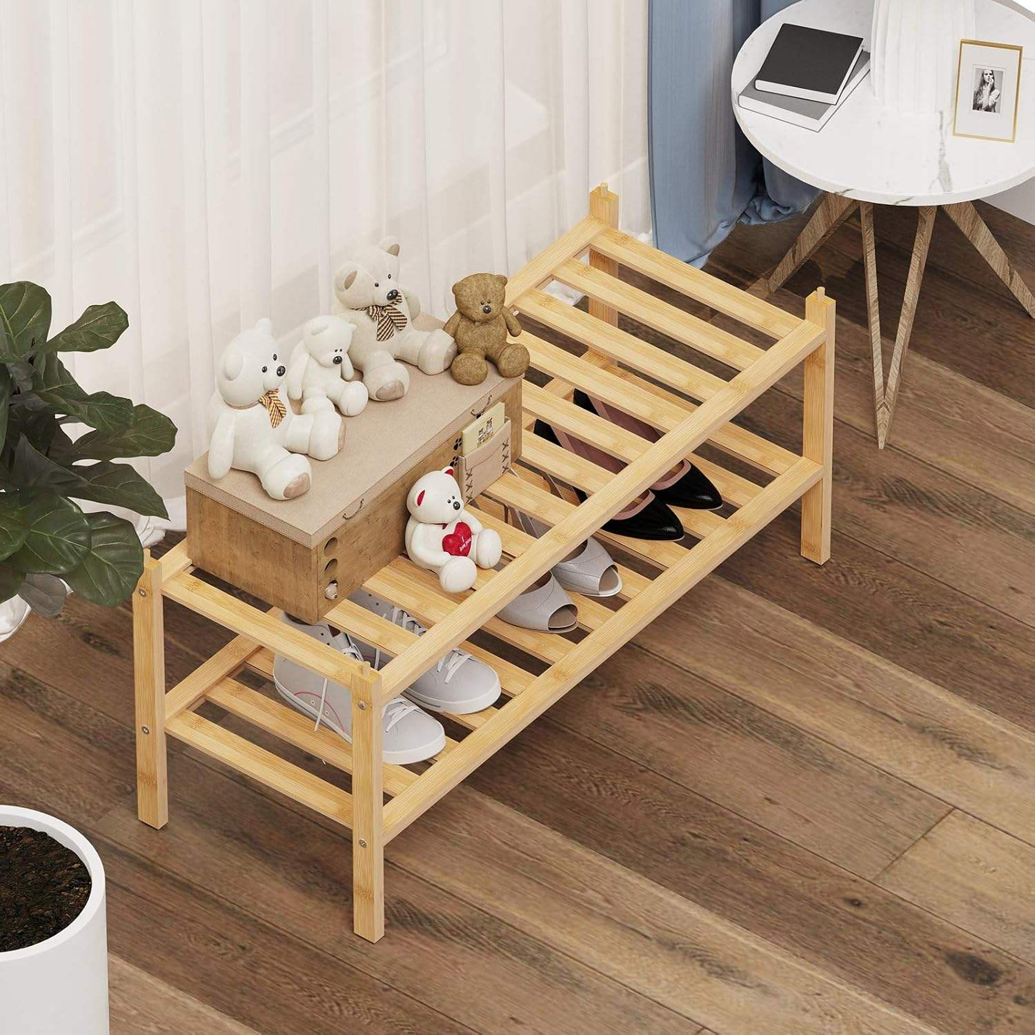 Hot Sale Bamboo Shoe Rack Furniture Shoe Rack Stand for Shoes 2-Tier Bamboo Stackable Shelf Storage Organizer Storage Rack