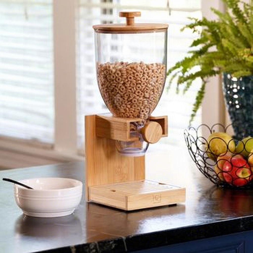 Large Capacity Cereal Dispenser Countertop Airtight Cereal Containers Storage with Bamboo Base & Lid Dry Food Dispenser for Cereal Kitchen Pantry Organization