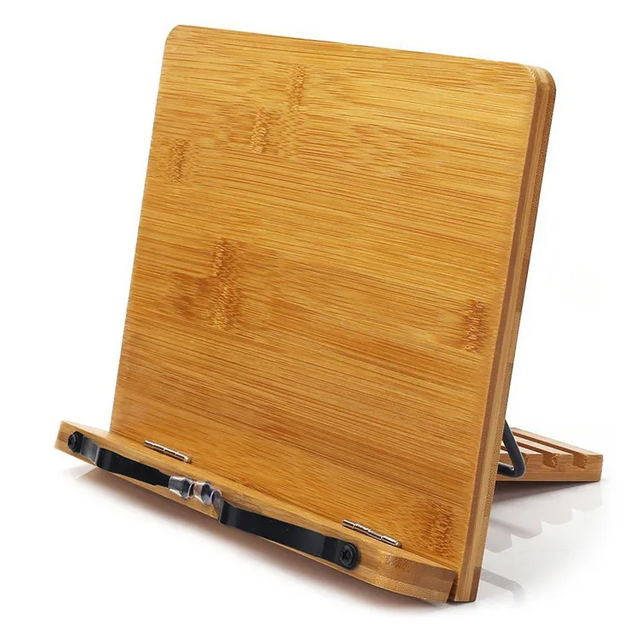 Bamboo Adjustable Book Stand, Portable Stable Cookbook Holder for Desk Use