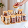 Bamboo Spice Rack, Countertop Storage Stand with Jars & Lids for Kitchen Oil Bottle & Condiment Organization