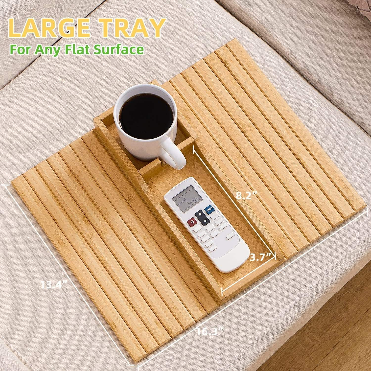 Natural Bamboo Foldable Sofa Arm Tray 3 in 1 Anti Slip Cup Holder Phone Remote Organizer for Living Room Home Couch Tray