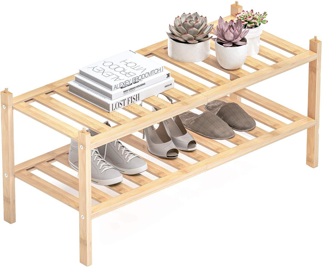 Hot Sale Bamboo Shoe Rack Furniture Shoe Rack Stand for Shoes 2-Tier Bamboo Stackable Shelf Storage Organizer Storage Rack