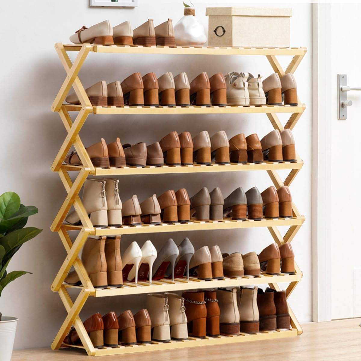 Bamboo Shoe Rack Installation-free Simple Household Special Shoe Cabinet 6-layer Shoe Rack Foldable Bamboo Shoe Storage Organizer for Corridors