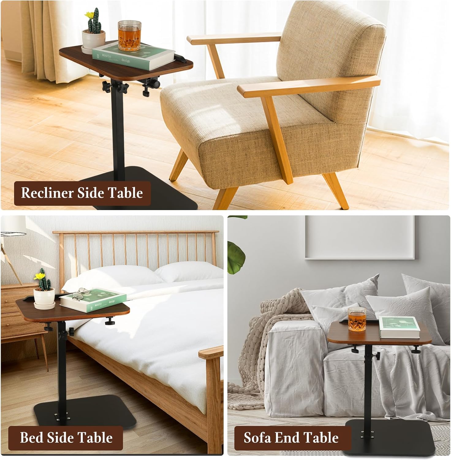 Luxury Simple 360° Swivel Adjustable C Shaped Side Table for Living Room Folding Coffee Table Home Office Furniture