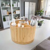 Bamboo Multifunctional 360 Degree Rotating Desktop Organizer with Portable Top Handle Office Supplies Desktop Organizer Pen Holder
