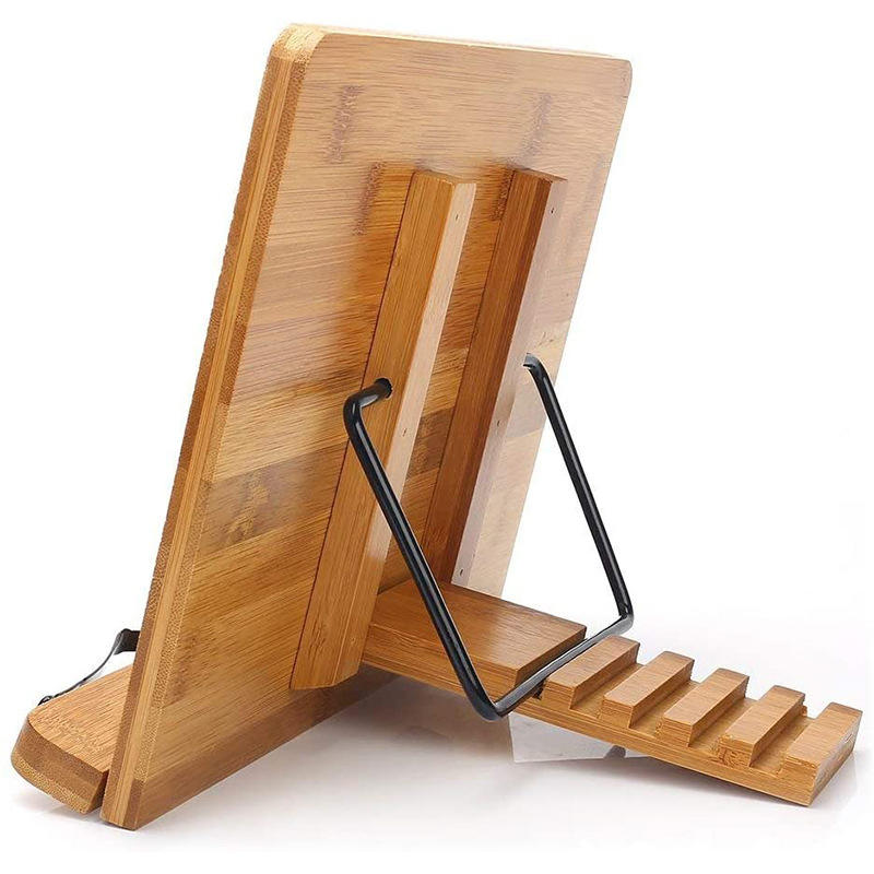 Bamboo Adjustable Book Stand, Portable Stable Cookbook Holder for Desk Use