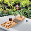 Adjustable Foldable Bamboo Bathtub Caddy Tray Good Quality Expandable Bamboo Bathtub Rack Shower Tray With Extending Sides And Wine Holder