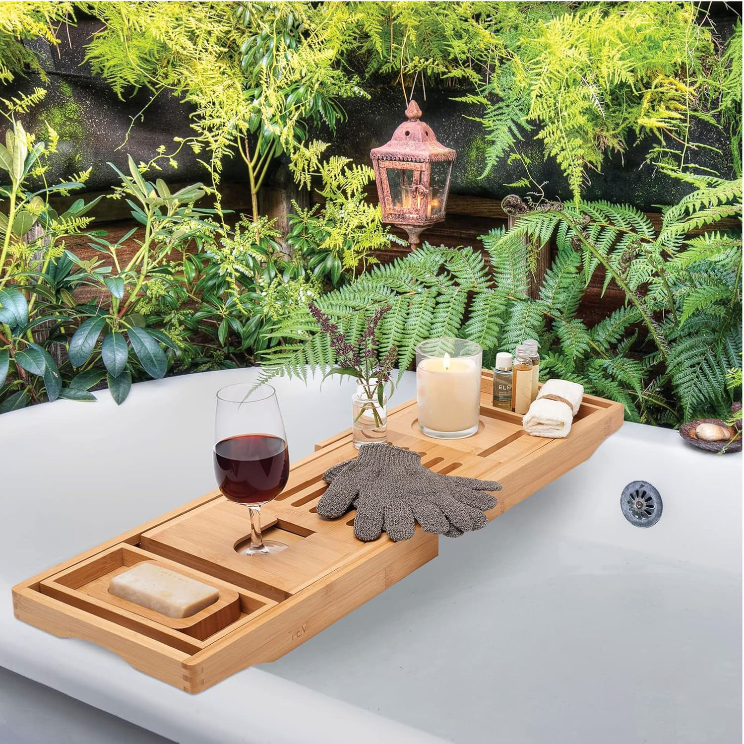 Adjustable Foldable Bamboo Bathtub Caddy Tray Good Quality Expandable Bamboo Bathtub Rack Shower Tray With Extending Sides And Wine Holder