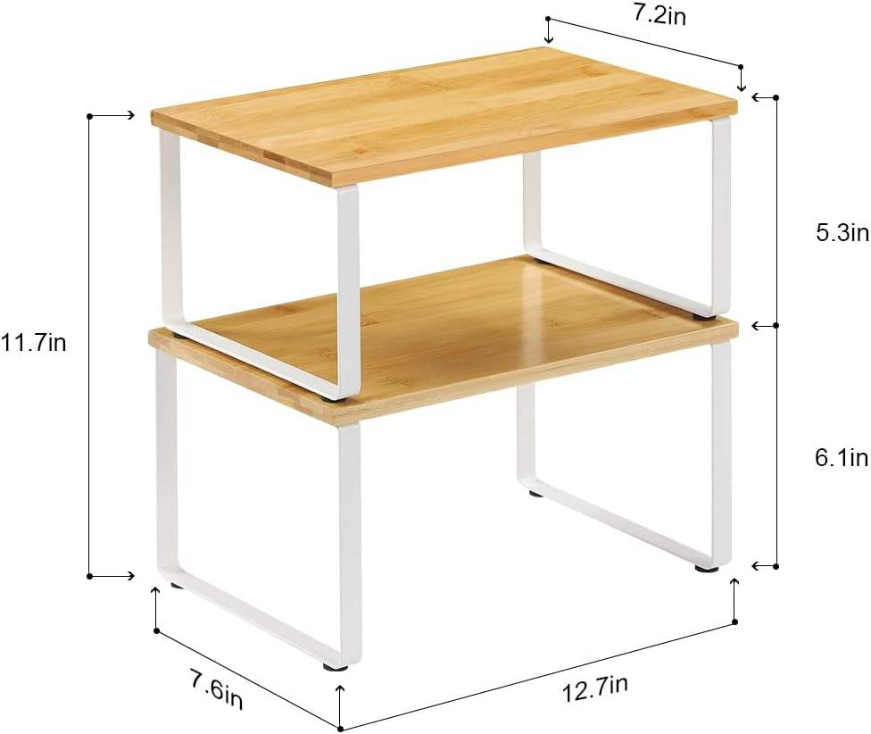Bamboo Cabinet Organizer Shelf Spice Rack Set of 2 Kitchen Counter Shelves Stackable Kitchen Shelves Organizer Pantry Cupboard Dish Mug Cup Storage Shelf